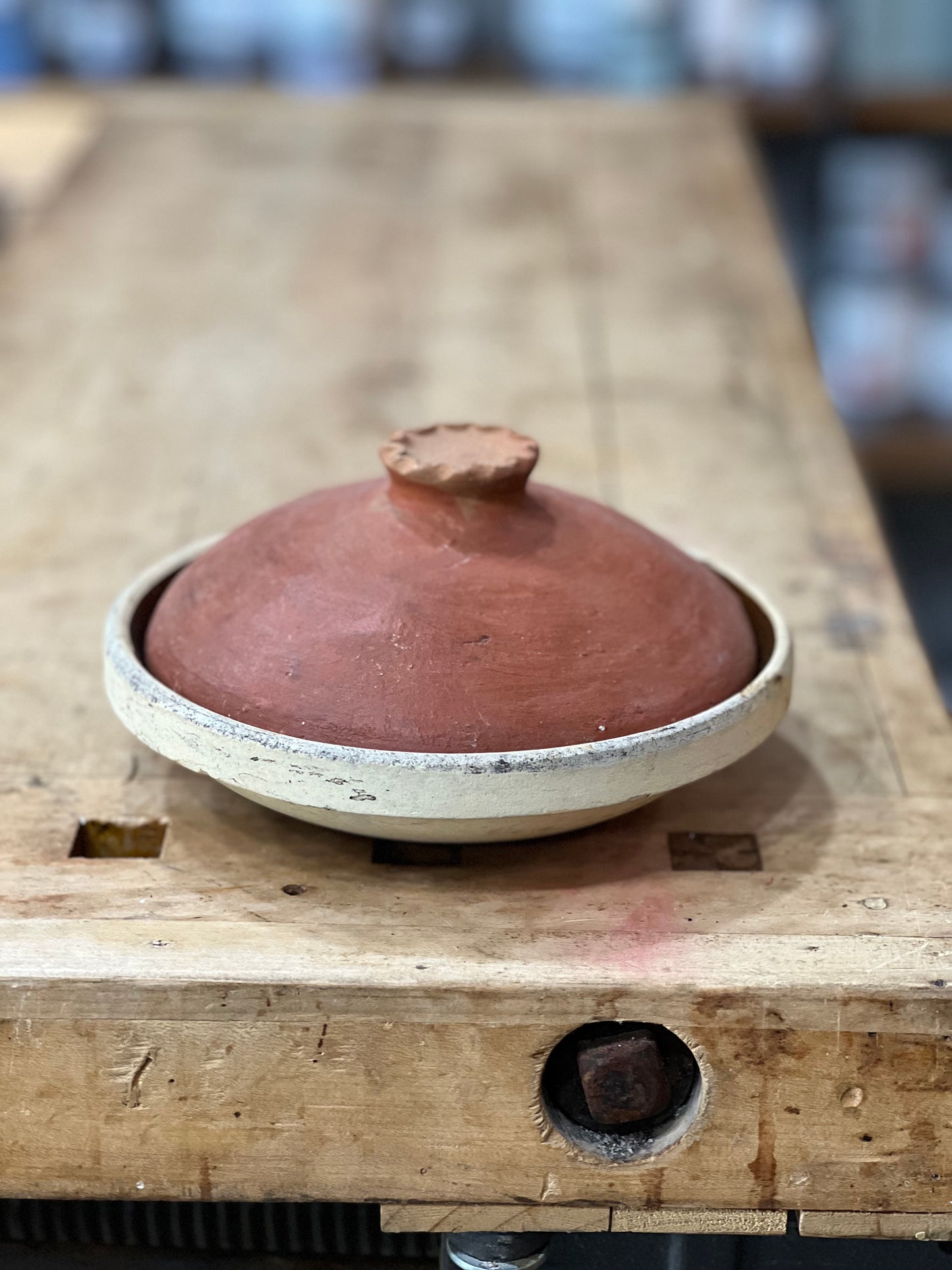 Vintage Studio Pottery Red Clay Covered Tortilla Warmer / Casserole Dish
