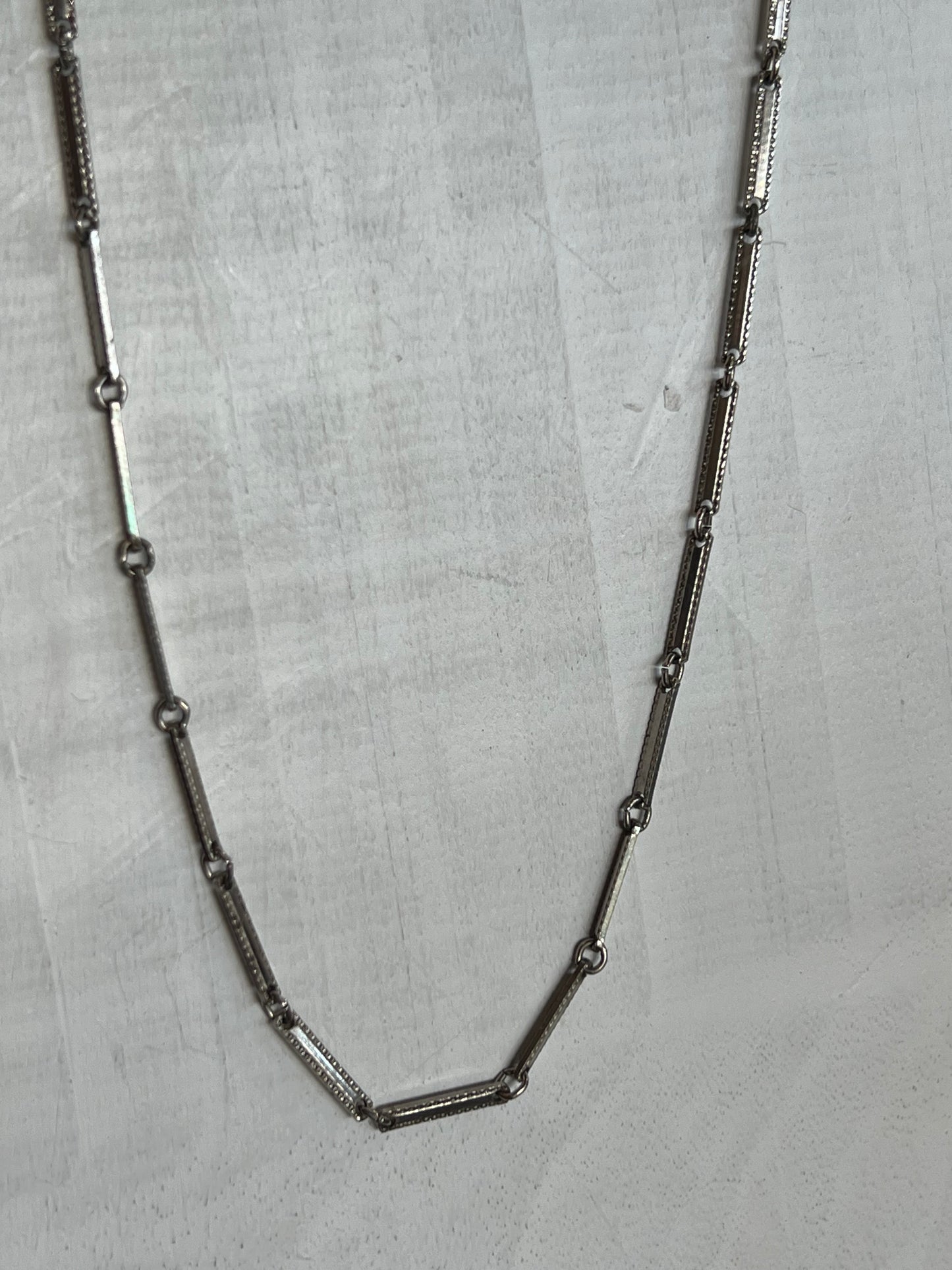 Vintage Silver-Tone Textured Bar &amp; Link Endless Chain Necklace - 28"