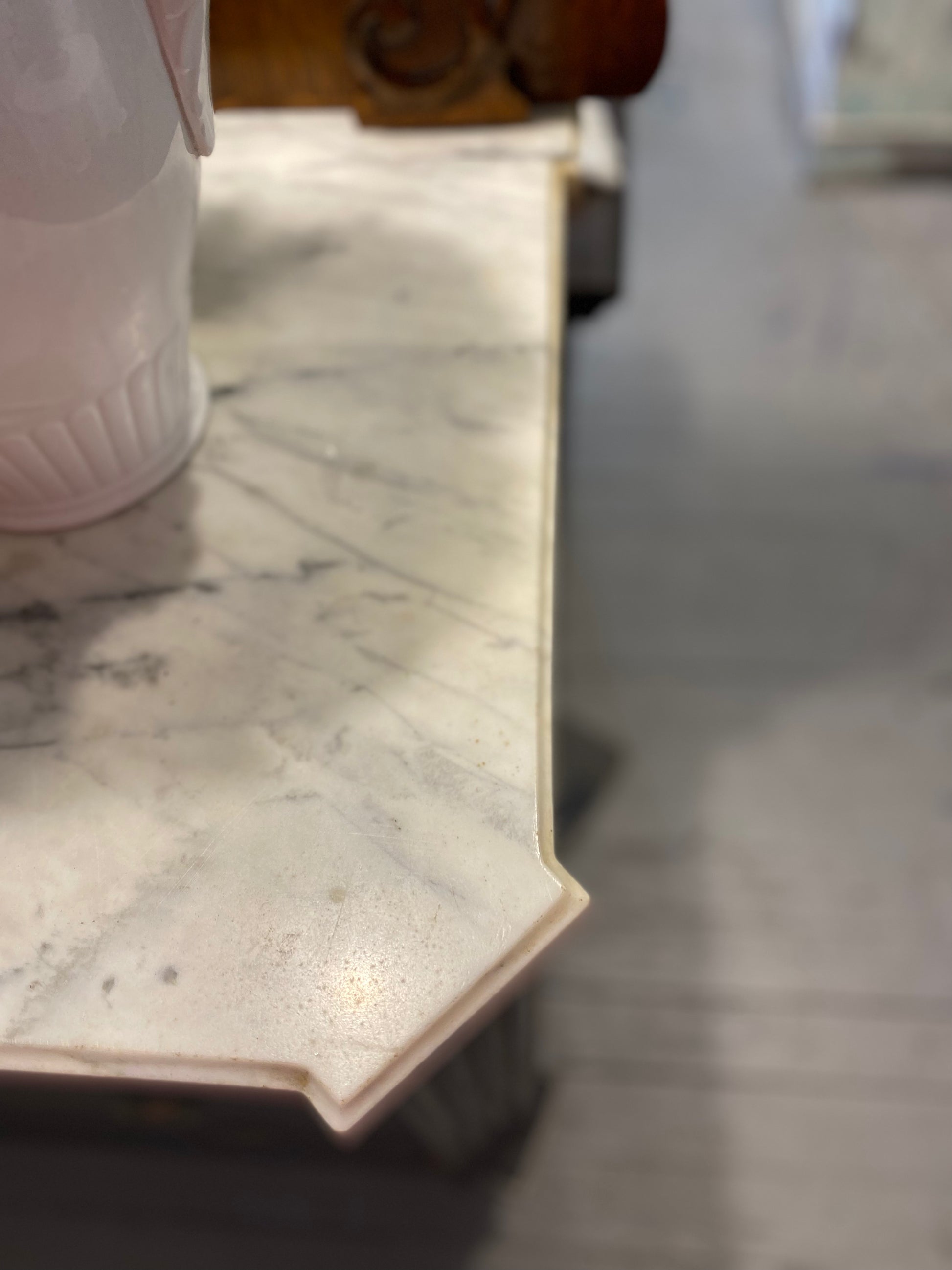 Antique 1890's Marble Top Dresser with Brass overlay knobs and embellishments