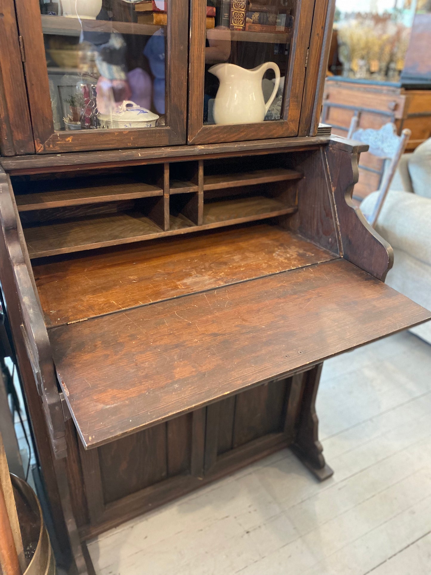 Custom Hand Painted & Handmade Vintage Pine Secretary