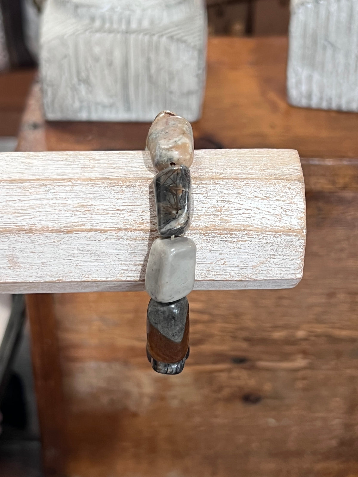 Natural Picasso Jasper Rectangular Chunky Bead Stretch Bracelet