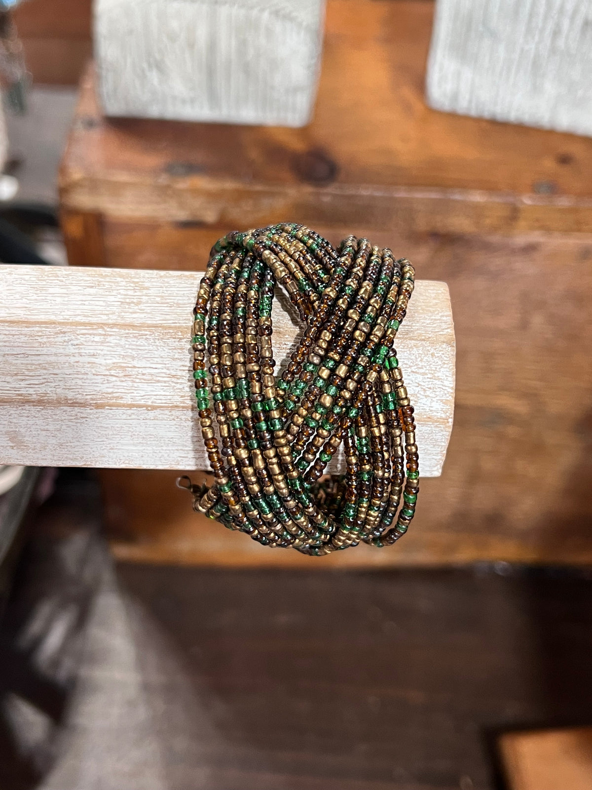 Bohemian Multi-Strand Interwoven Seed Bead Memory Wire Cuff Bracelet