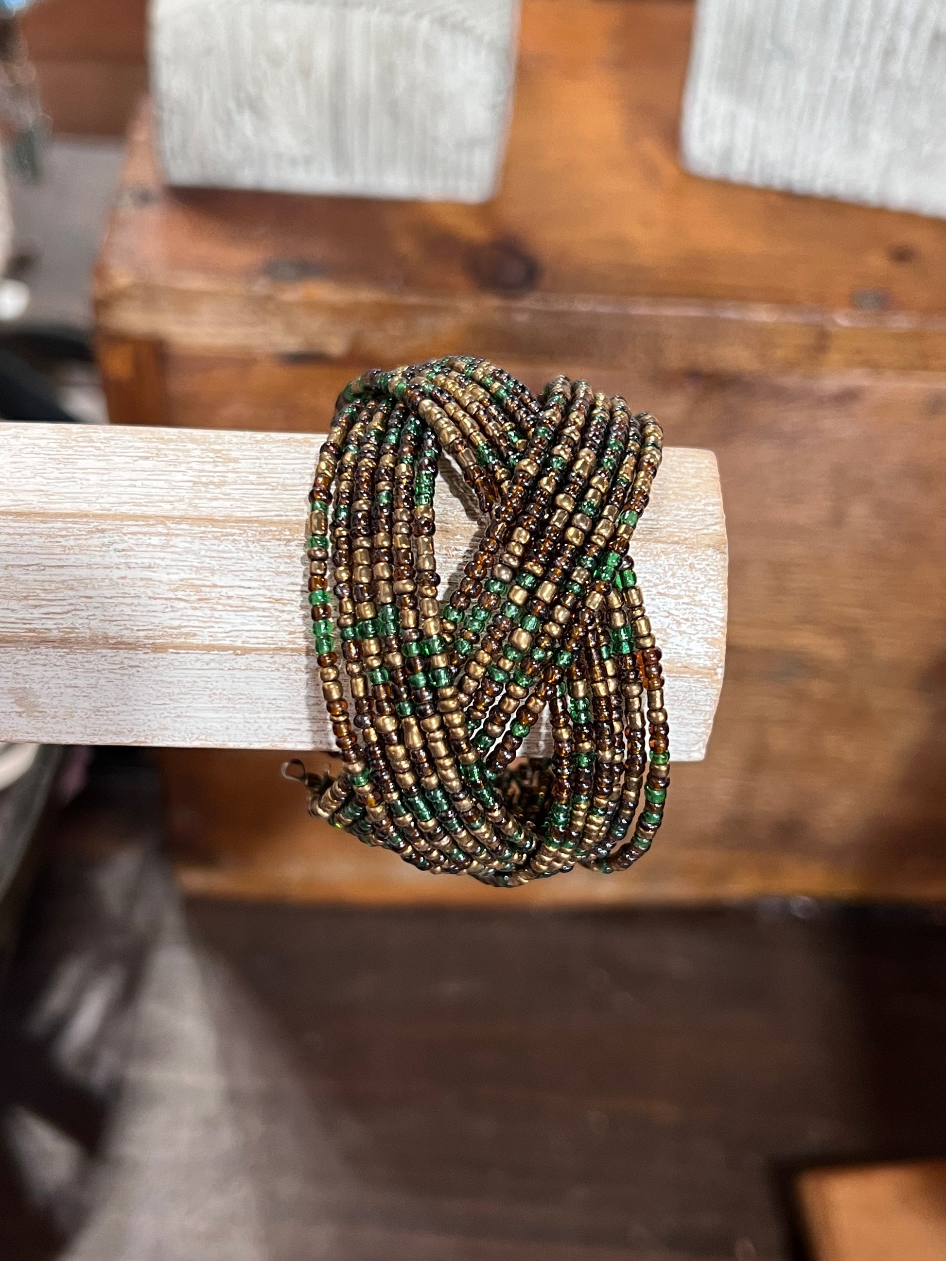 Bohemian Multi-Strand Interwoven Seed Bead Memory Wire Cuff Bracelet