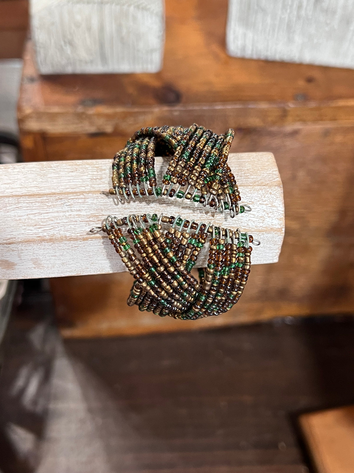 Bohemian Multi-Strand Interwoven Seed Bead Memory Wire Cuff Bracelet