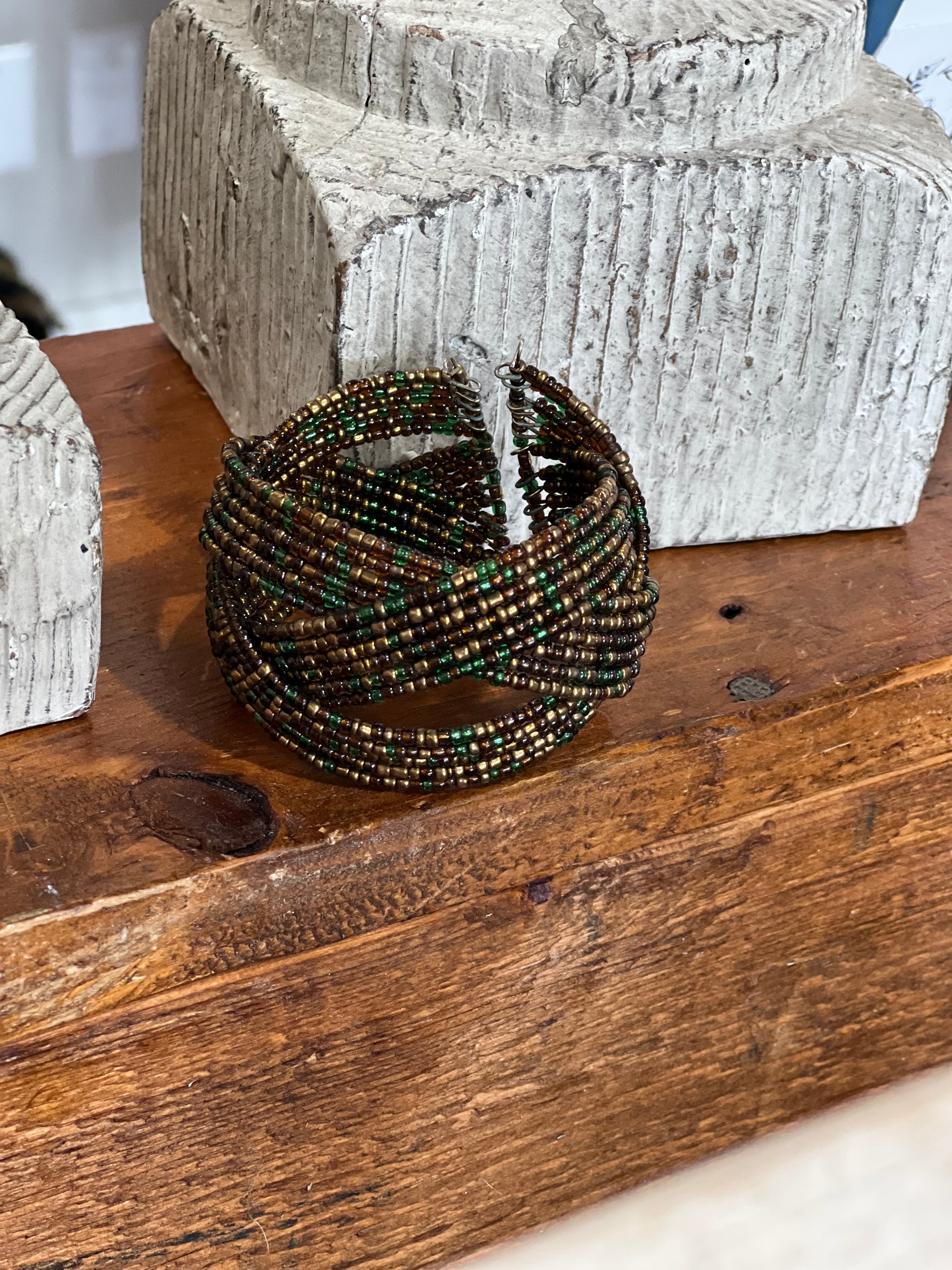 Bohemian Multi-Strand Interwoven Seed Bead Memory Wire Cuff Bracelet