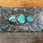 **confirm metal before posting... Vintage Southwestern Three-Stone Turquoise Scalloped Belt Buckle Turkey Creek Donations