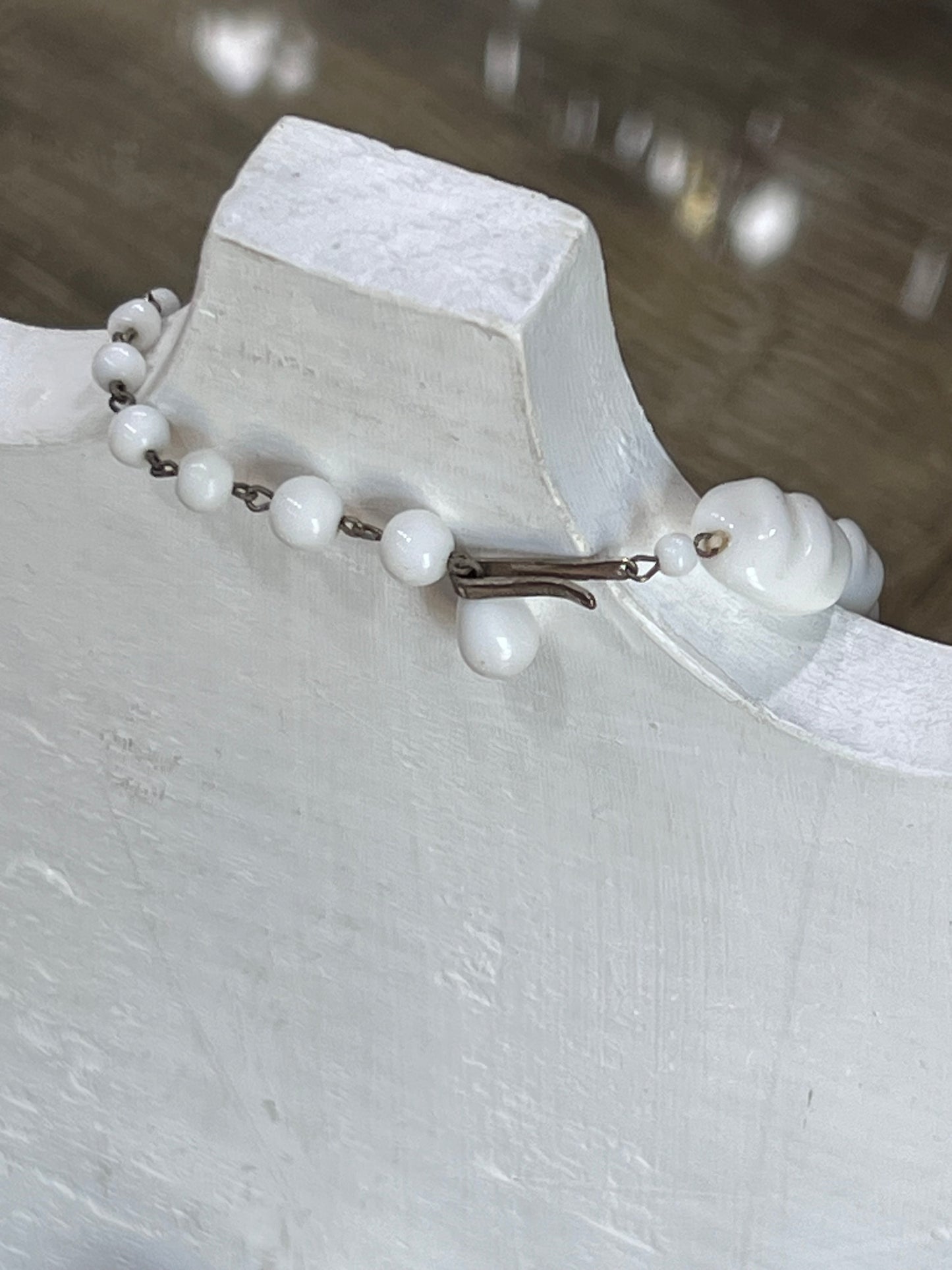 Vintage Mid-Century Signed West Germany Milk Glass and Rhinestone Choker Necklace
