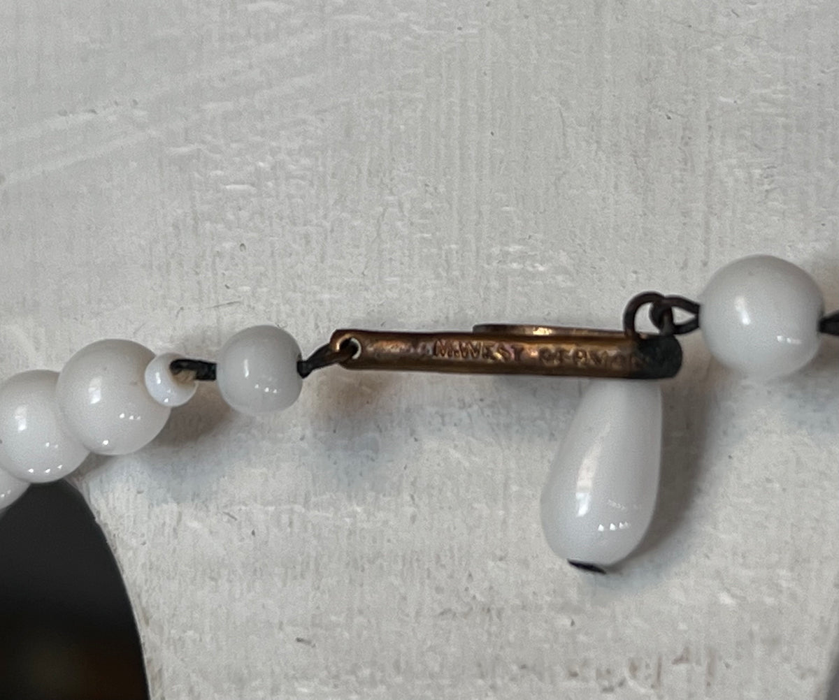 Vintage Mid-Century Signed West Germany Milk Glass Teardrop Fringe Necklace