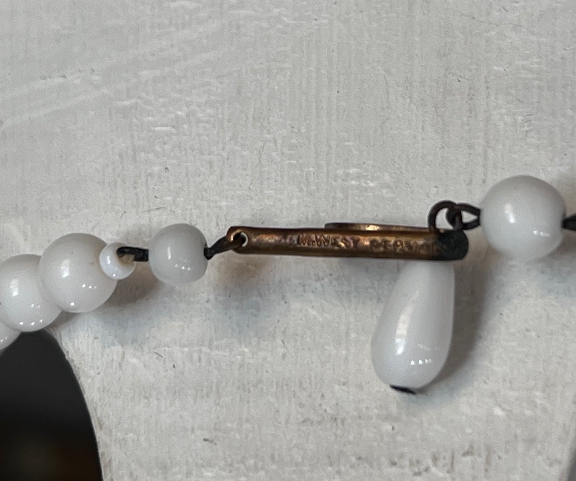 Vintage Mid-Century Signed West Germany Milk Glass Teardrop Fringe Necklace