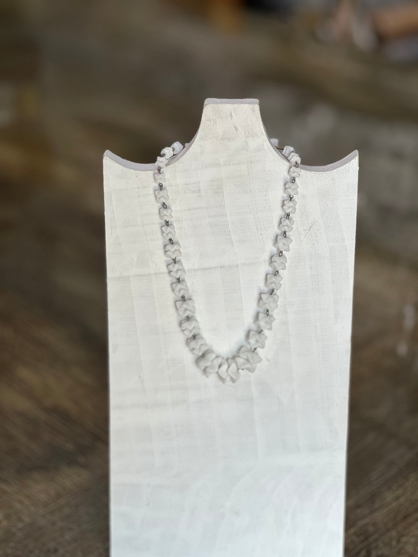 Vintage Mid-Century Signed Western Germany Sculpted Milk Glass X-Link Necklace
