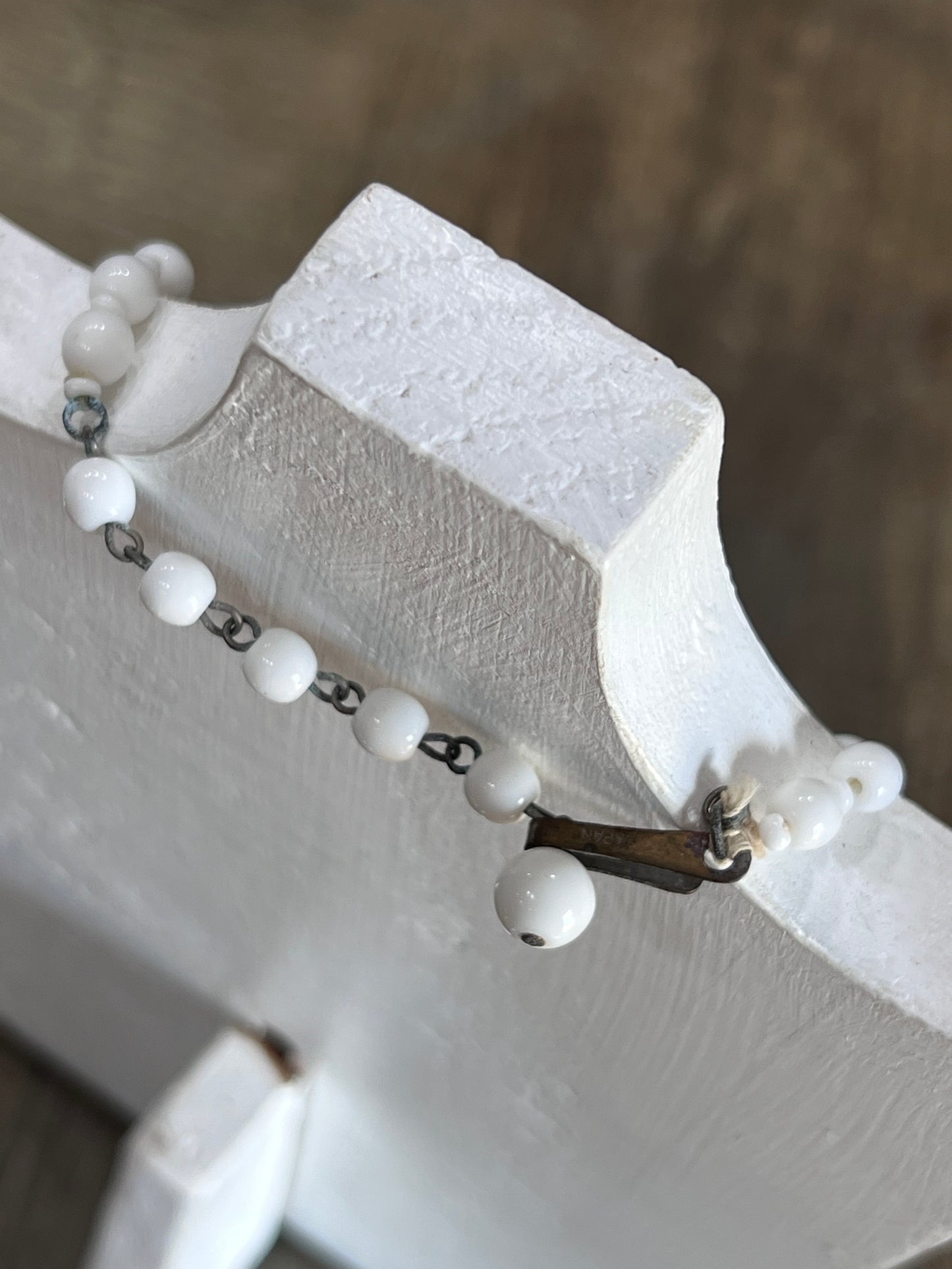 Vintage Mid-Century Signed Japan Sculpted Milk Glass Crescent and Pod Link Necklace