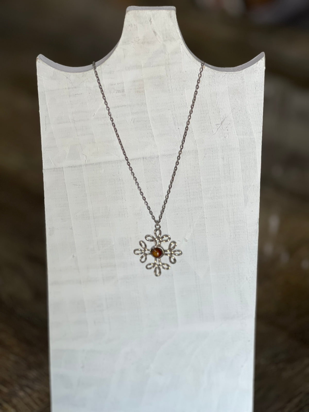 Vintage Celtic Openwork Tiger's Eye Statement Pendant Necklace