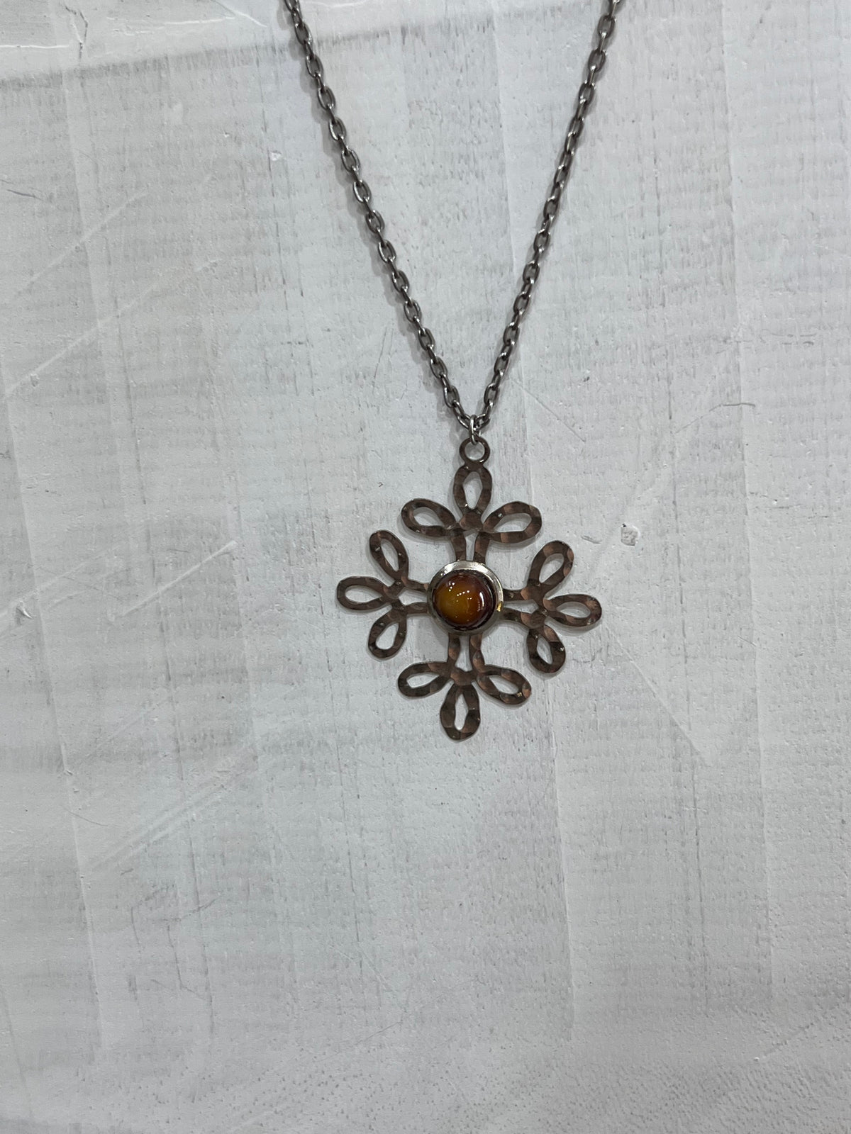 Vintage Celtic Openwork Tiger's Eye Statement Pendant Necklace