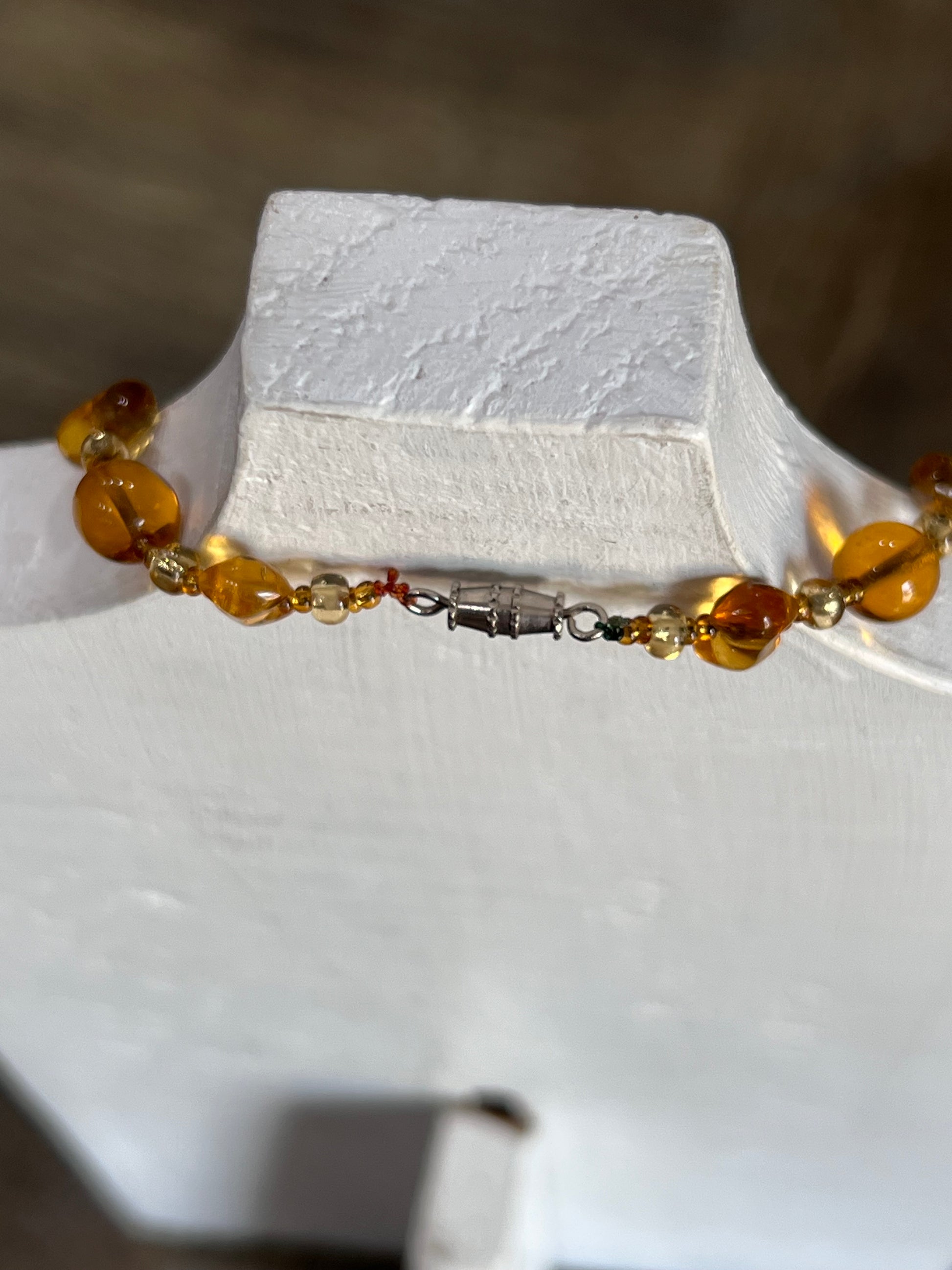 Vintage Amber Glass Teardrop and Rondelle Beaded Opera Length Necklace