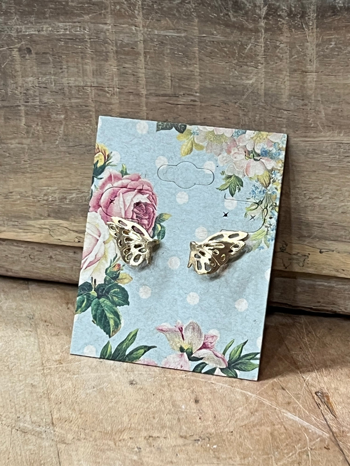 Vintage Gold-Tone Cutout Butterfly Wing Stud Earrings