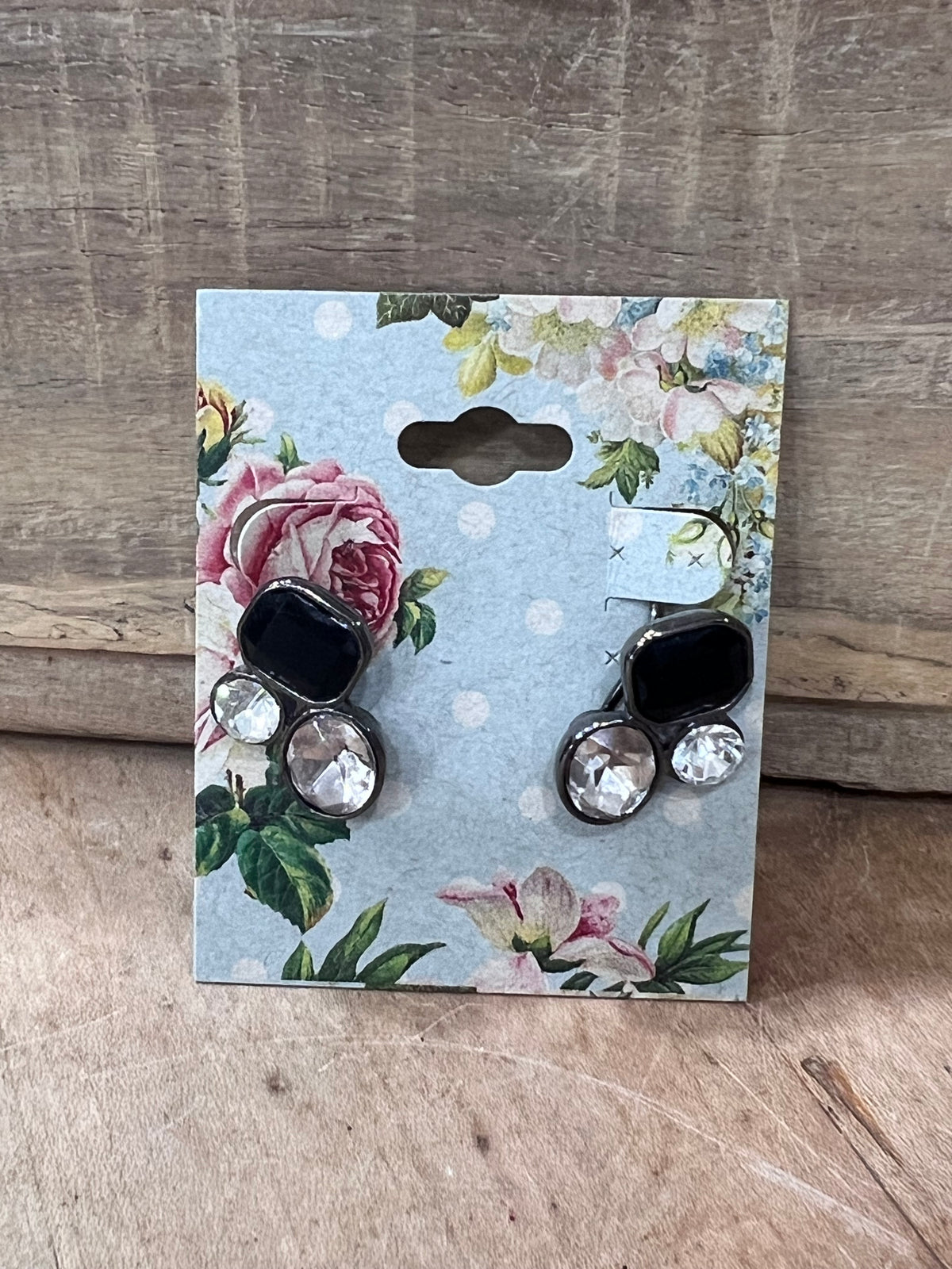 Retro Midnight Black &amp; Clear Crystal Cluster Clip-On Earrings – 0.75" x 1" Statement Earrings