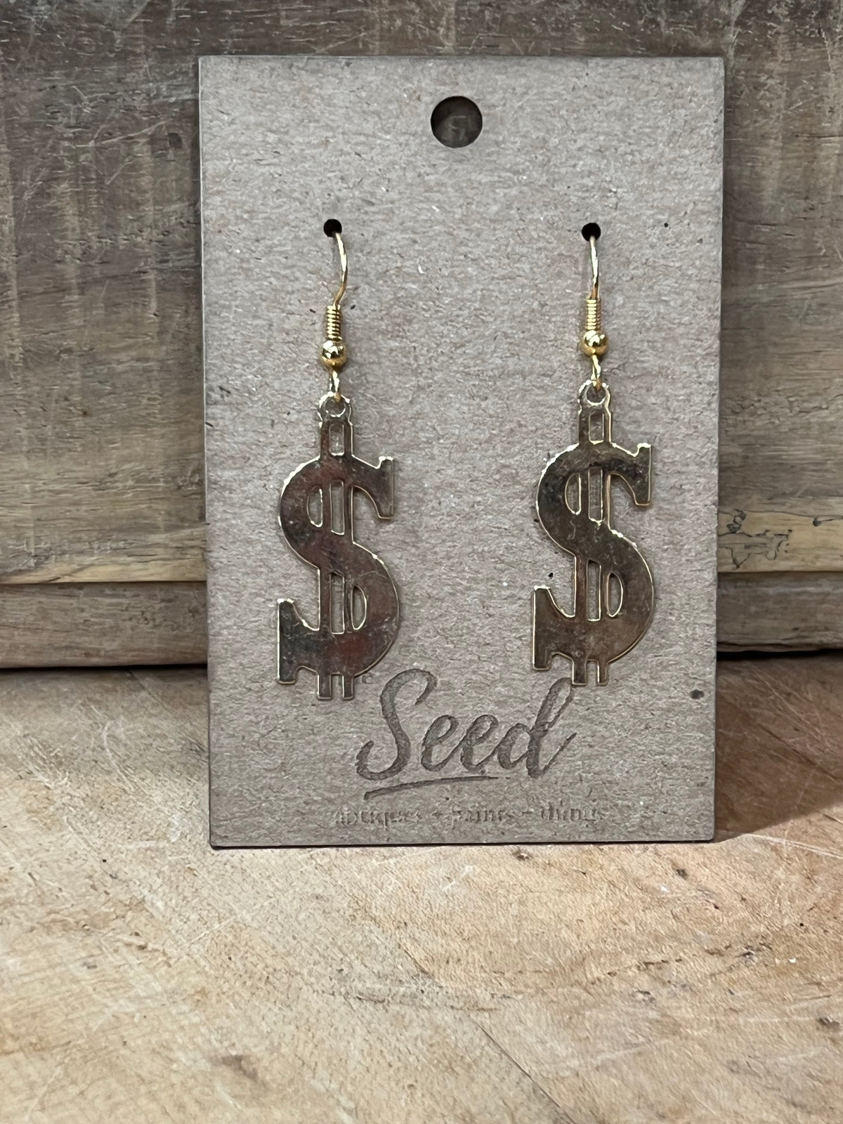 Gold Dollar Sign Dangle Earrings
