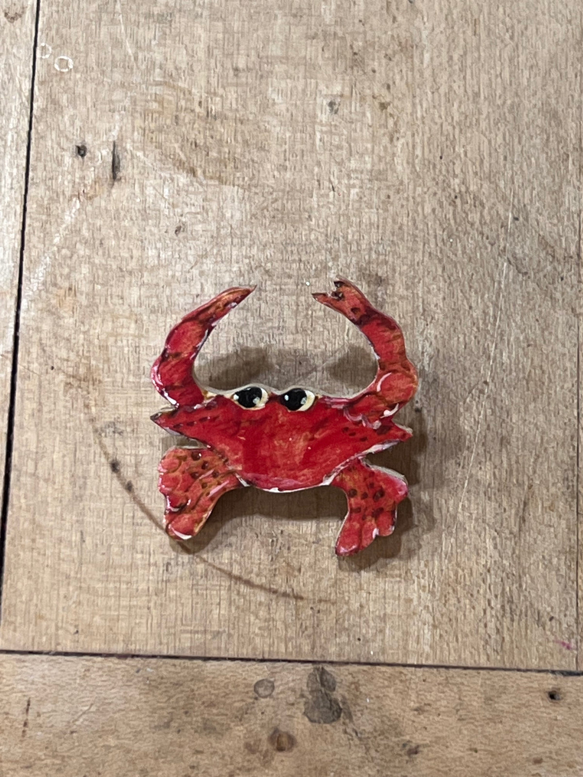 Hand-Painted Wooden Red Crab Brooch / Pin