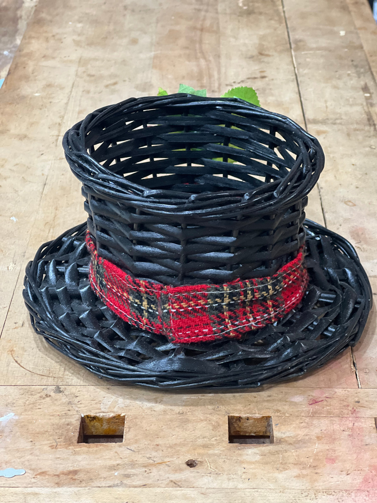Snowman Top Hat Wicker Planter and Gift Basket