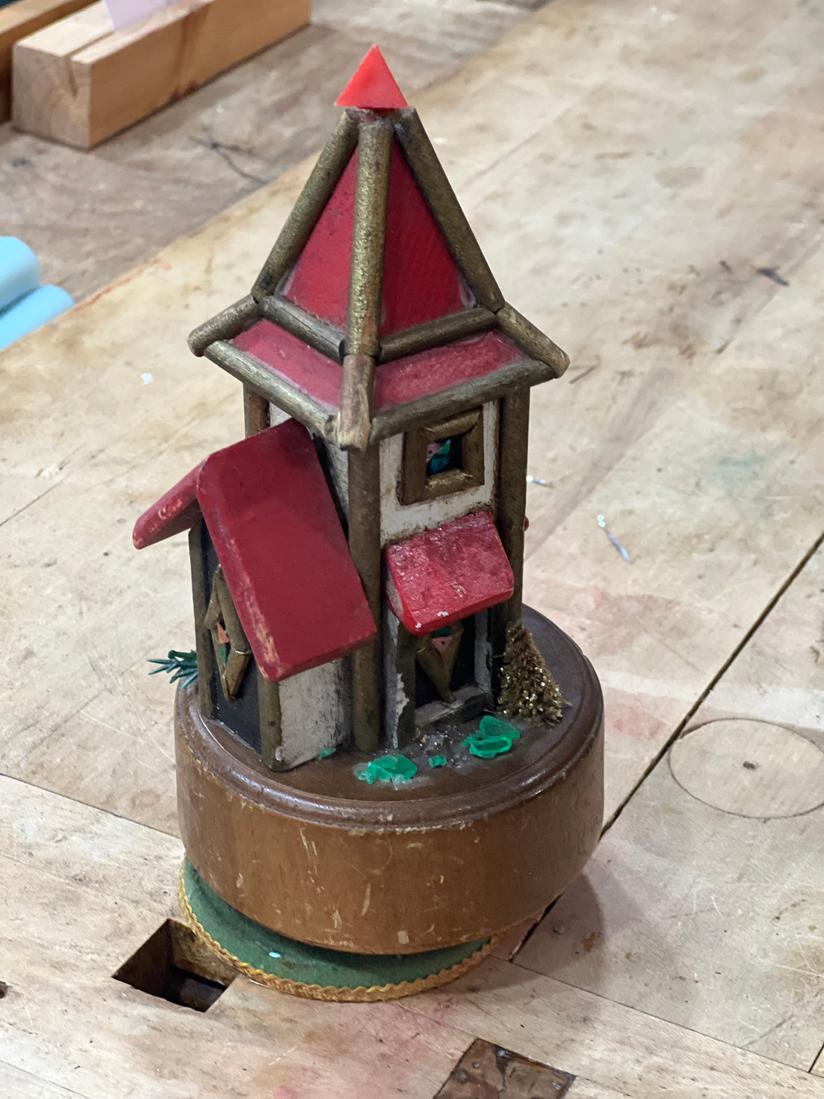 Vintage Handcrafted Wooden Chalet Music Box - "Silent Night"