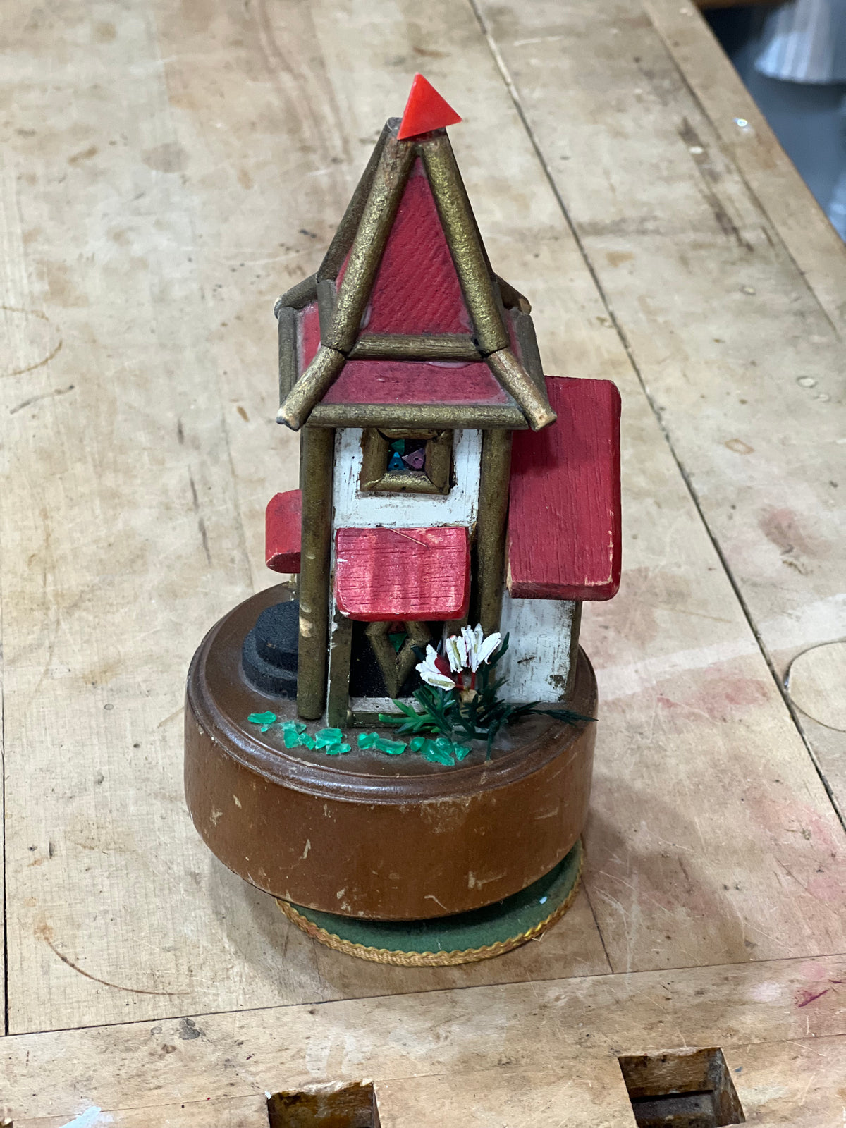 Vintage Handcrafted Wooden Chalet Music Box - "Silent Night"