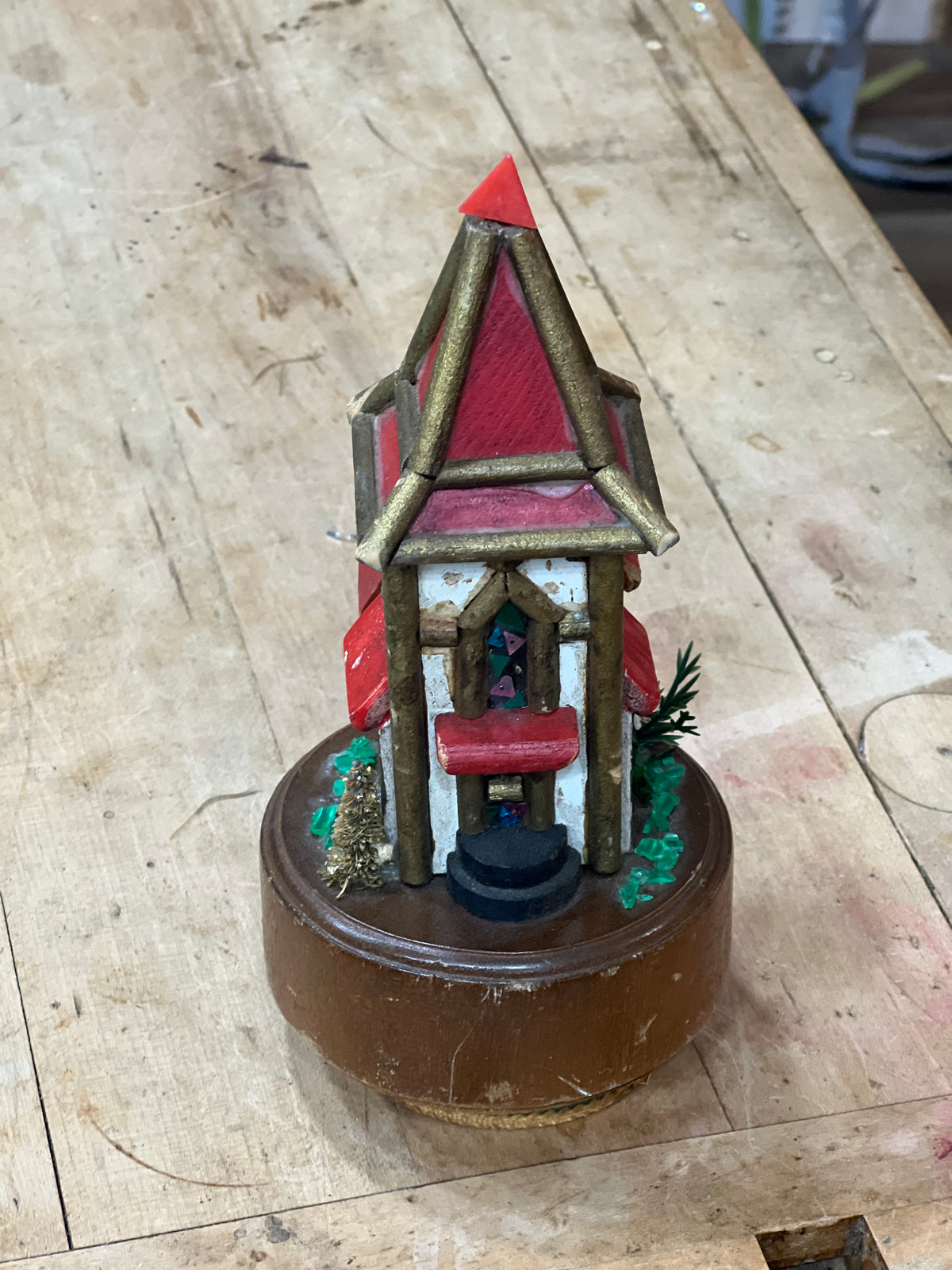 Vintage Handcrafted Wooden Chalet Music Box - "Silent Night"