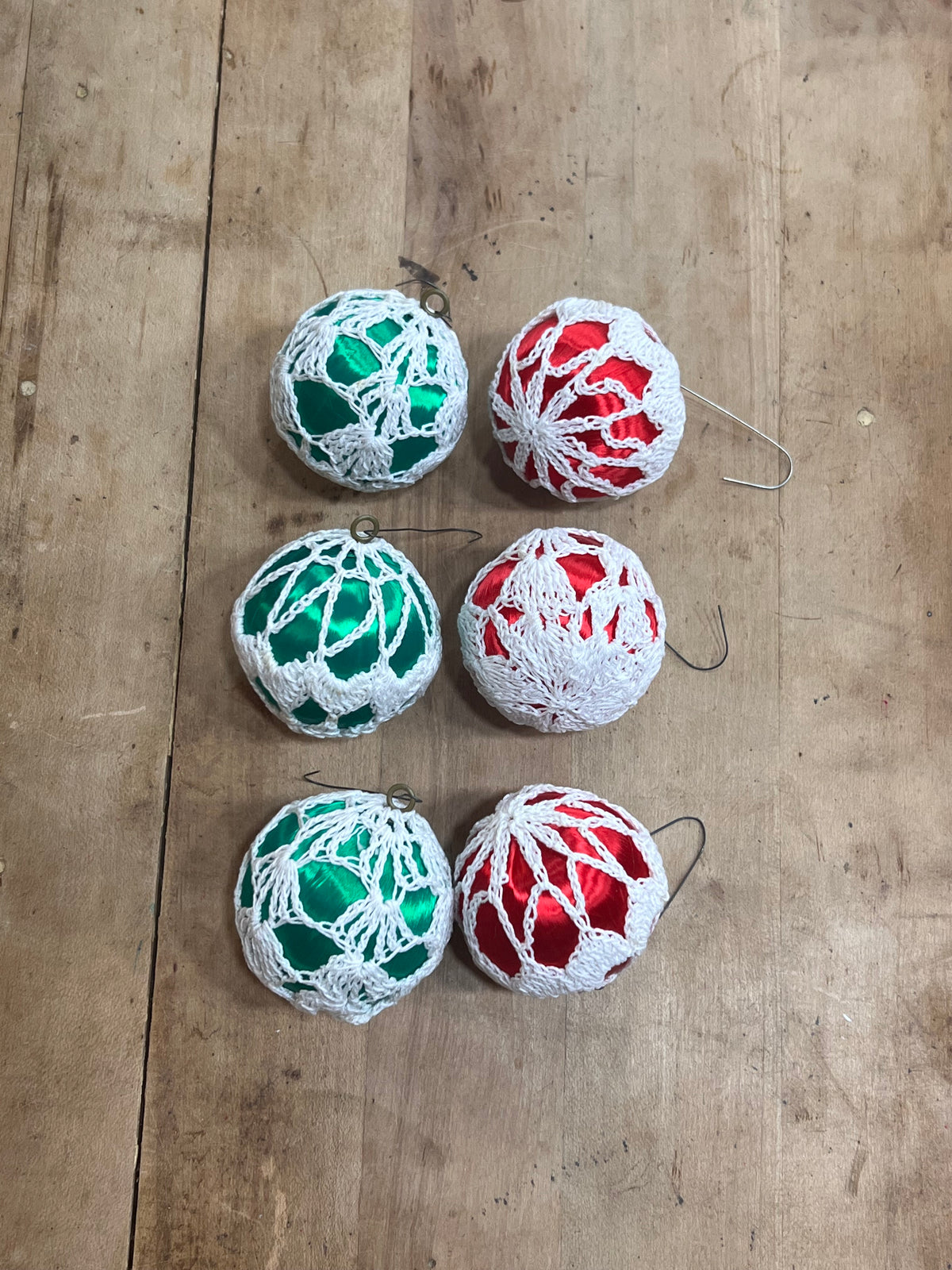 Vintage Handcrafted Crochet Lace Satin Ball Christmas Ornaments