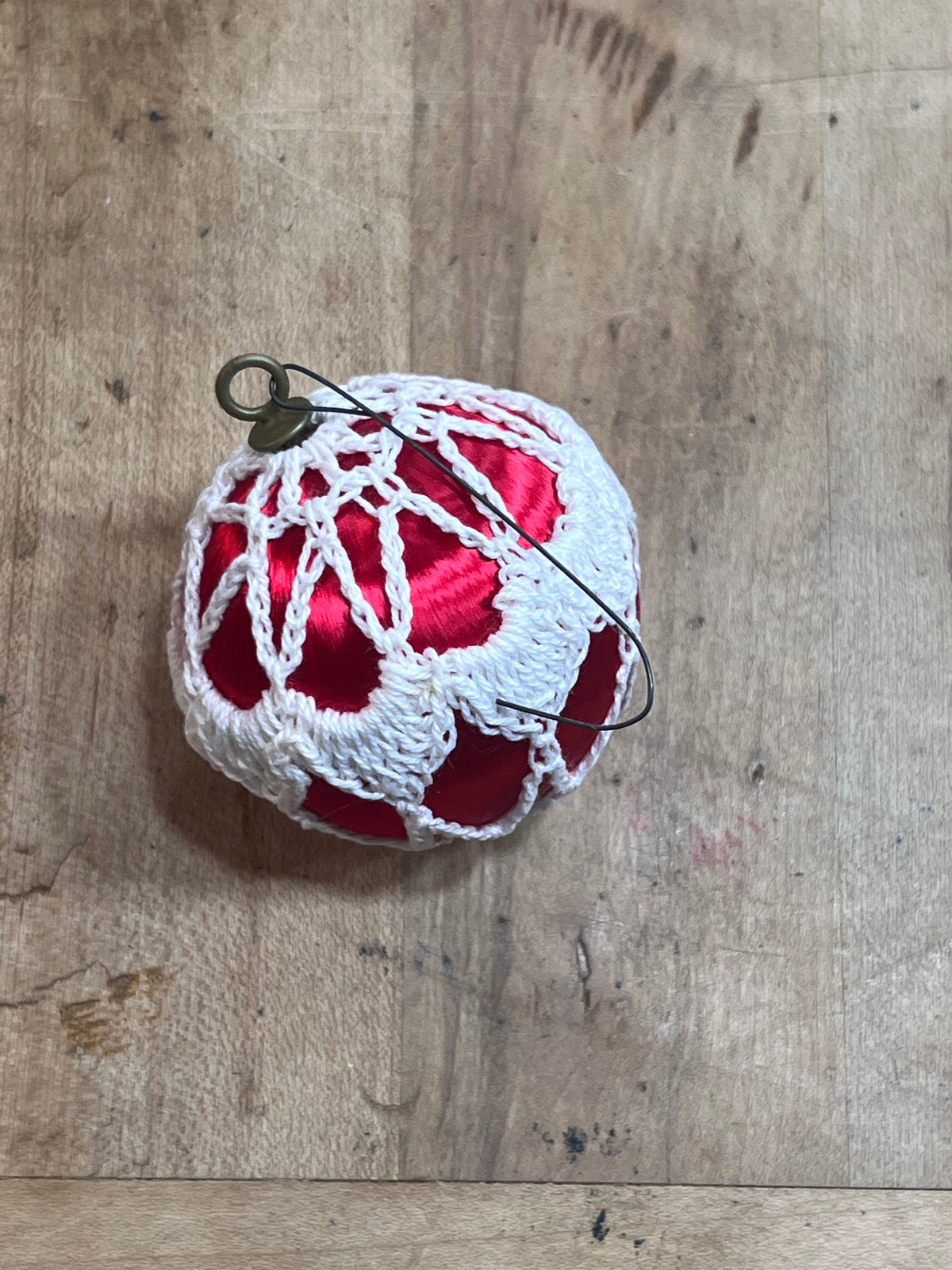 Vintage Handcrafted Crochet Lace Satin Ball Christmas Ornaments