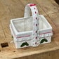 Vintage Ceramic Holly & Berry Ruffled Christmas Basket Planter