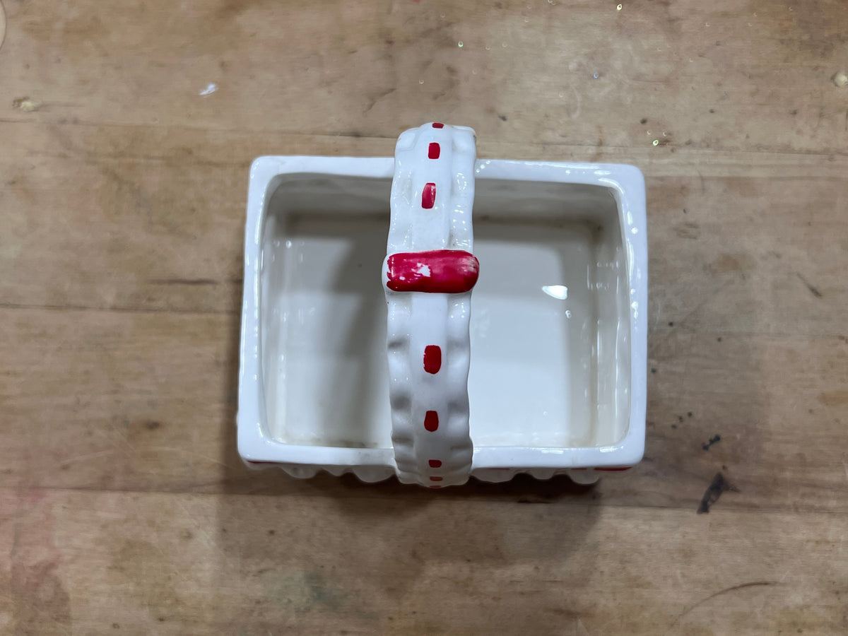 Vintage Ceramic Holly & Berry Ruffled Christmas Basket Planter