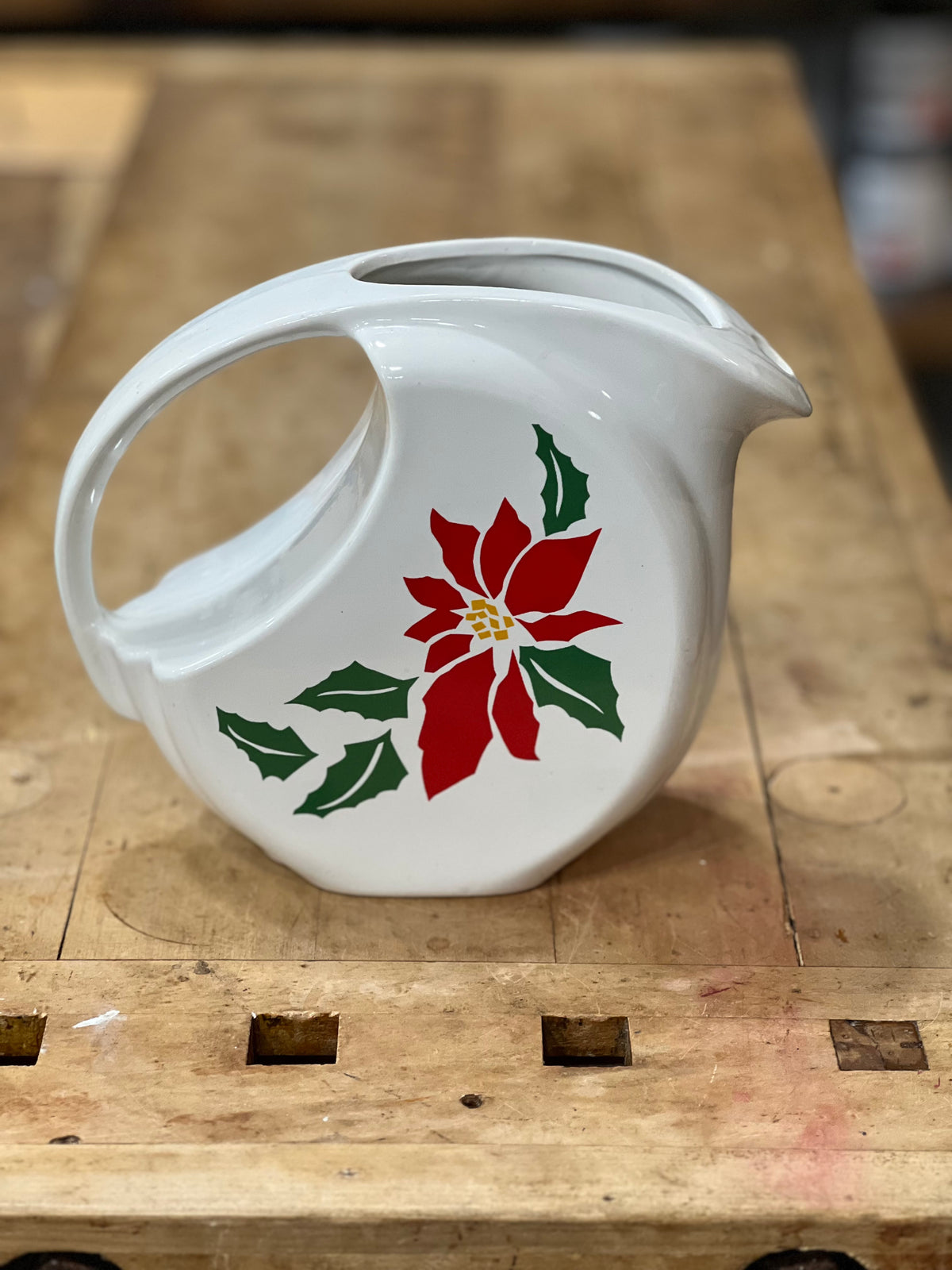 Vintage Napco Ceramic Christmas Poinsettia Disc Pitcher Vase