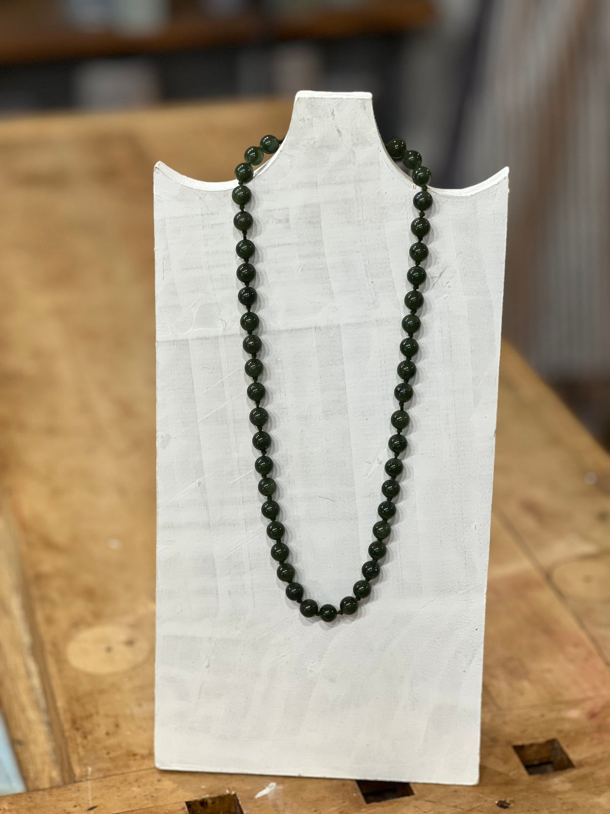 Vintage-Style Hand-Knotted Forest Green Bead Strand (18")