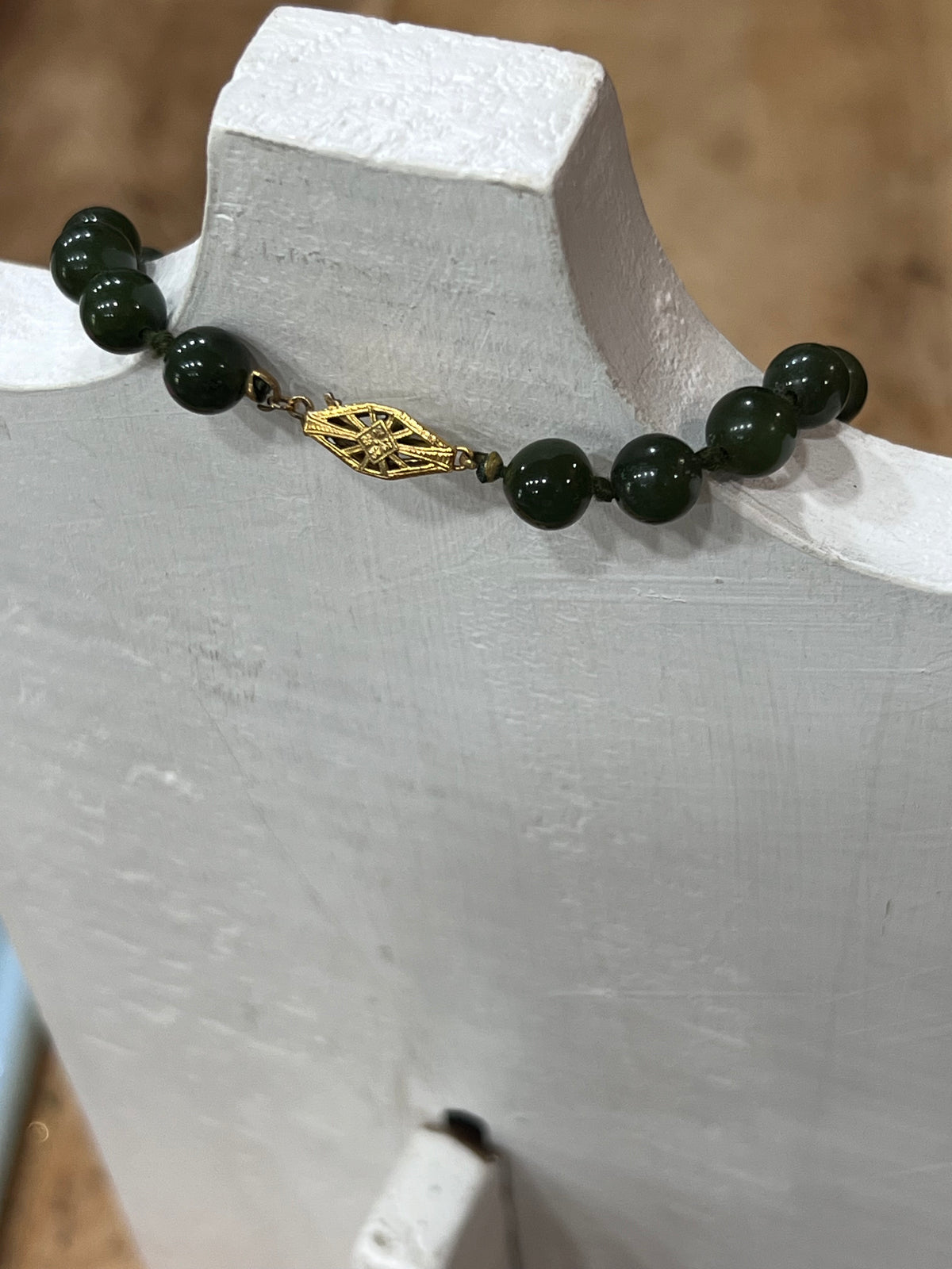 Vintage-Style Hand-Knotted Forest Green Bead Strand (18")