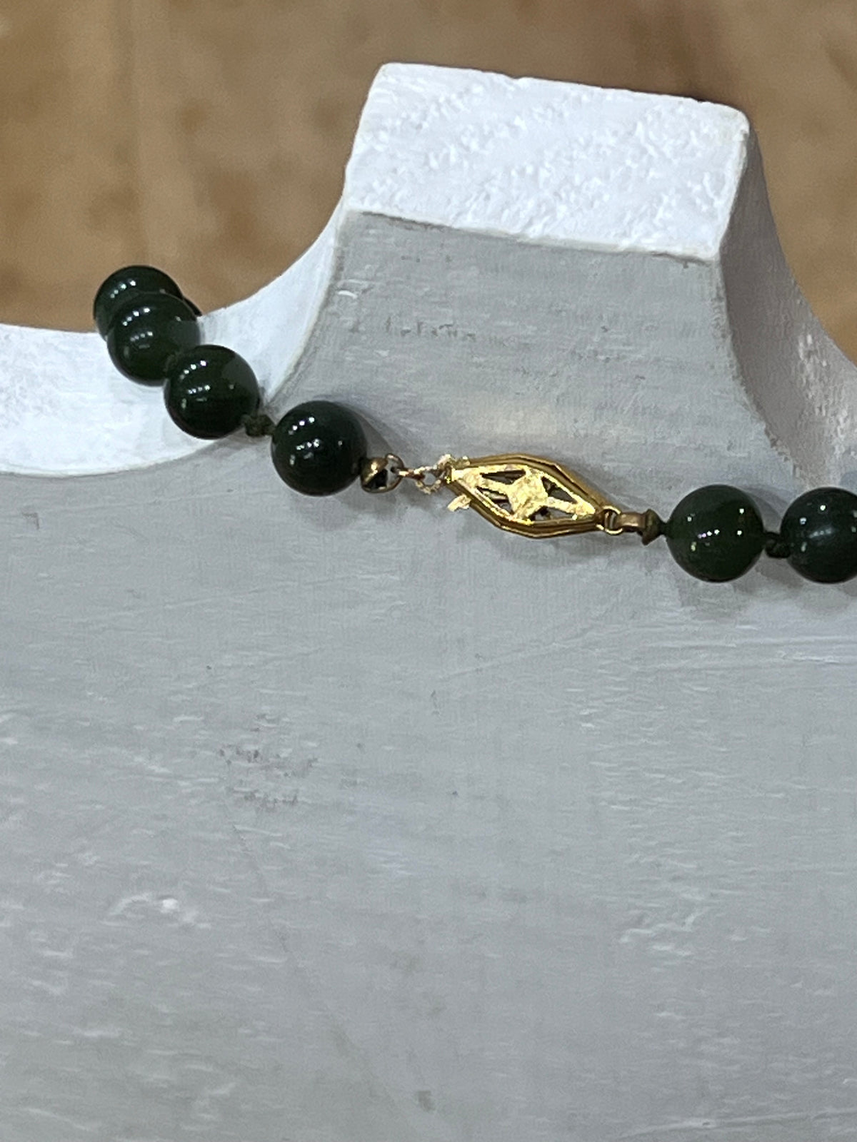 Vintage-Style Hand-Knotted Forest Green Bead Strand (18")