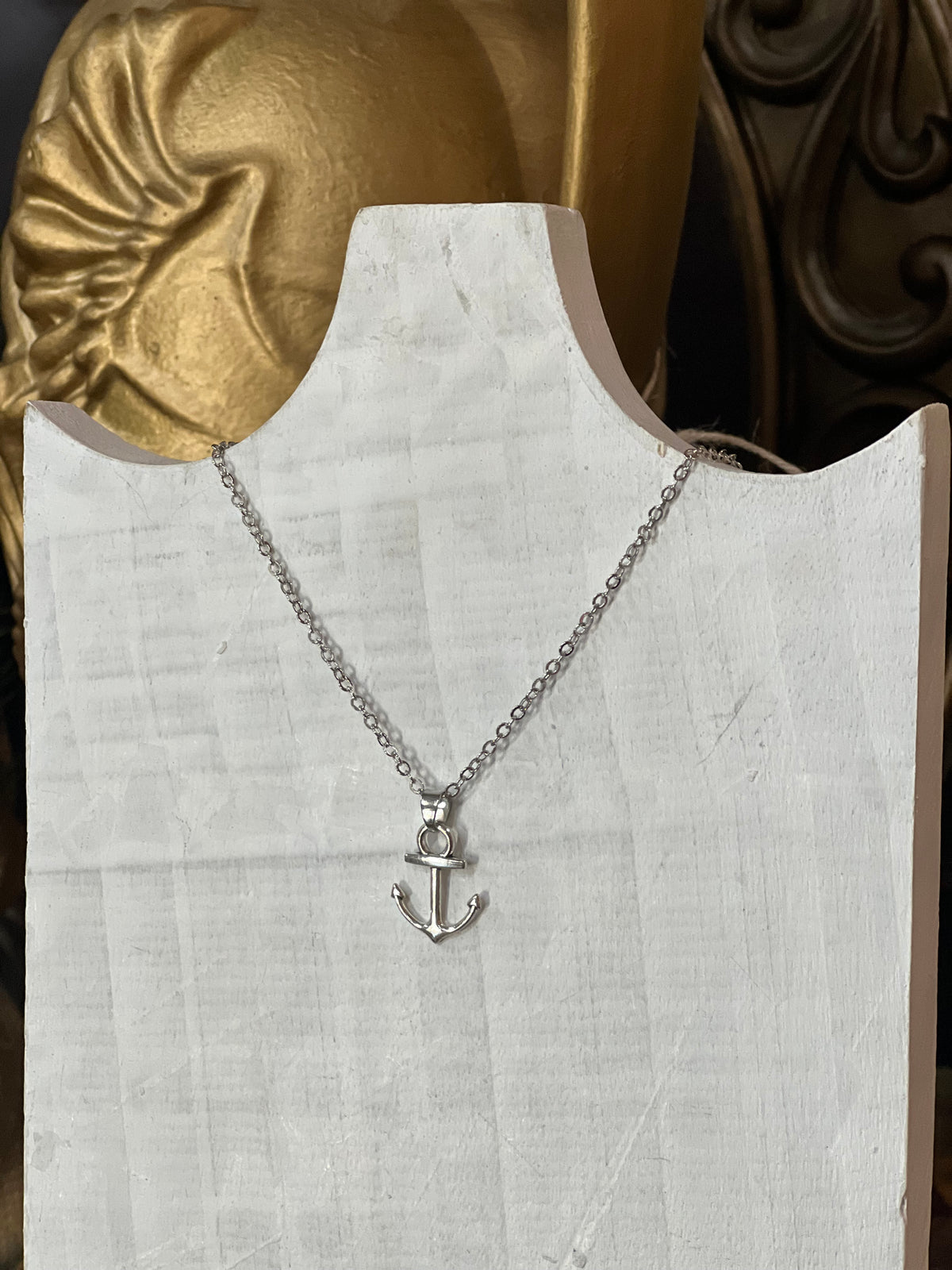 Silver Nautical Anchor Pendant Necklace (18")