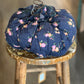 Rustic Navy Floral Fabric Pumpkin with Vintage Bedspring Stem