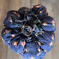 Rustic Navy Floral Fabric Pumpkin with Vintage Bedspring Stem