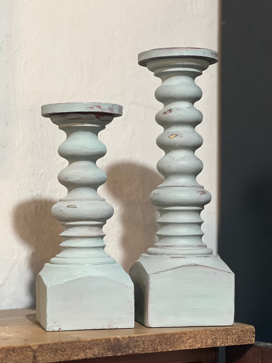 Chalk Painted Distressed Wooden Candlestick Holder The Mustard Seed Collection, The Seed