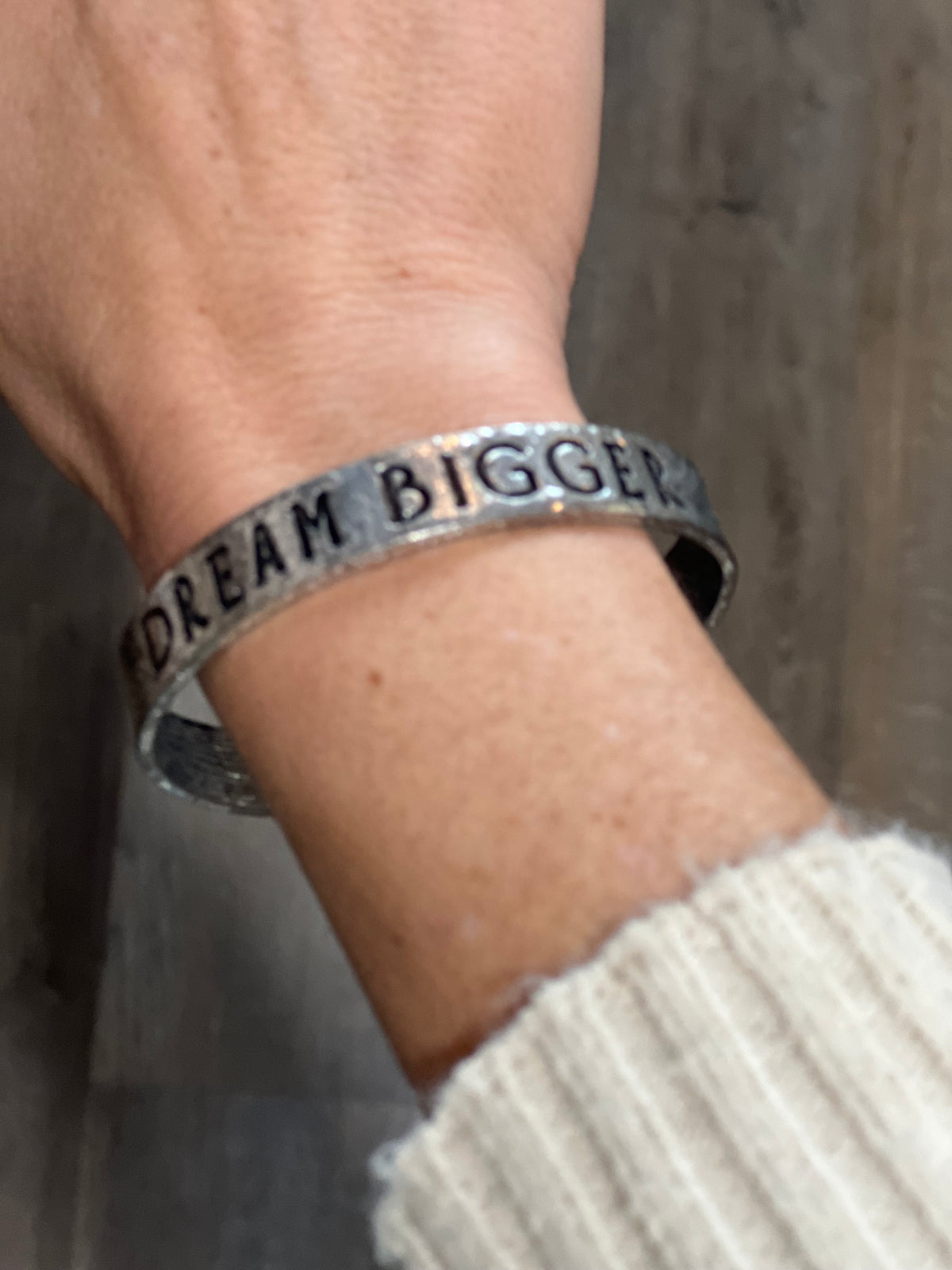 "Dream Bigger" Inspiring Engraved Cuff Bracelet