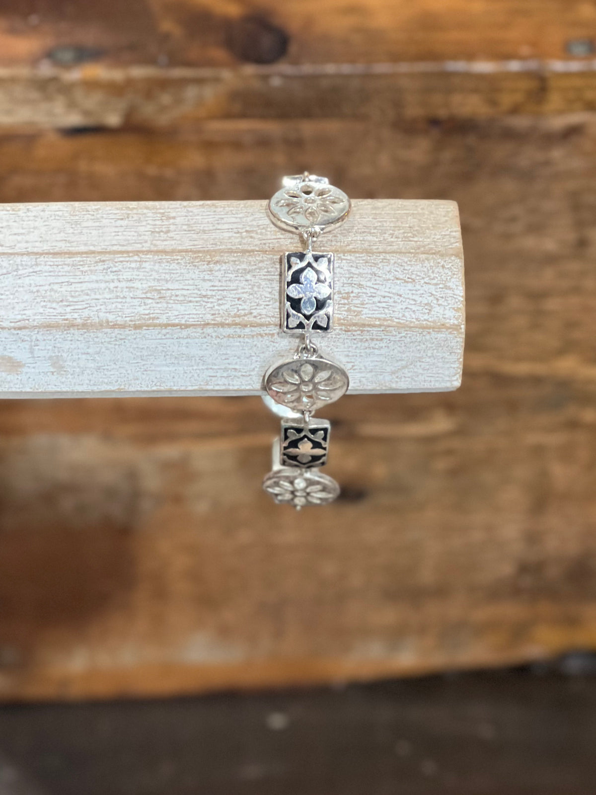 Vintage-Inspired Floral Tile Enamel Link Bracelet