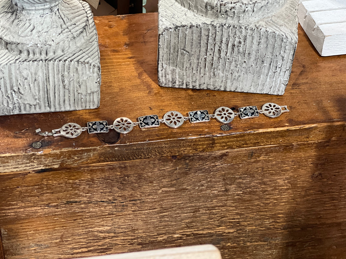 Vintage-Inspired Floral Tile Enamel Link Bracelet