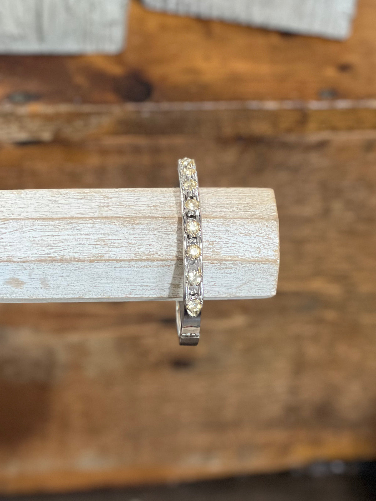 Classic Rhinestone Solitaire Hinged Bangle Bracelet