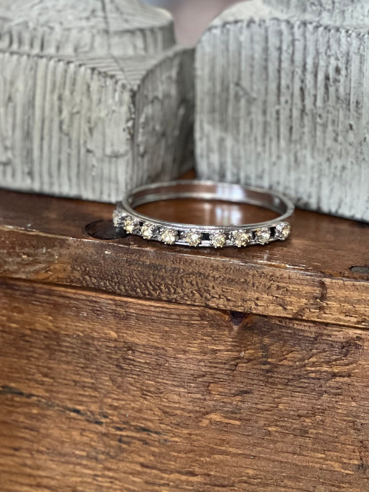 Classic Rhinestone Solitaire Hinged Bangle Bracelet