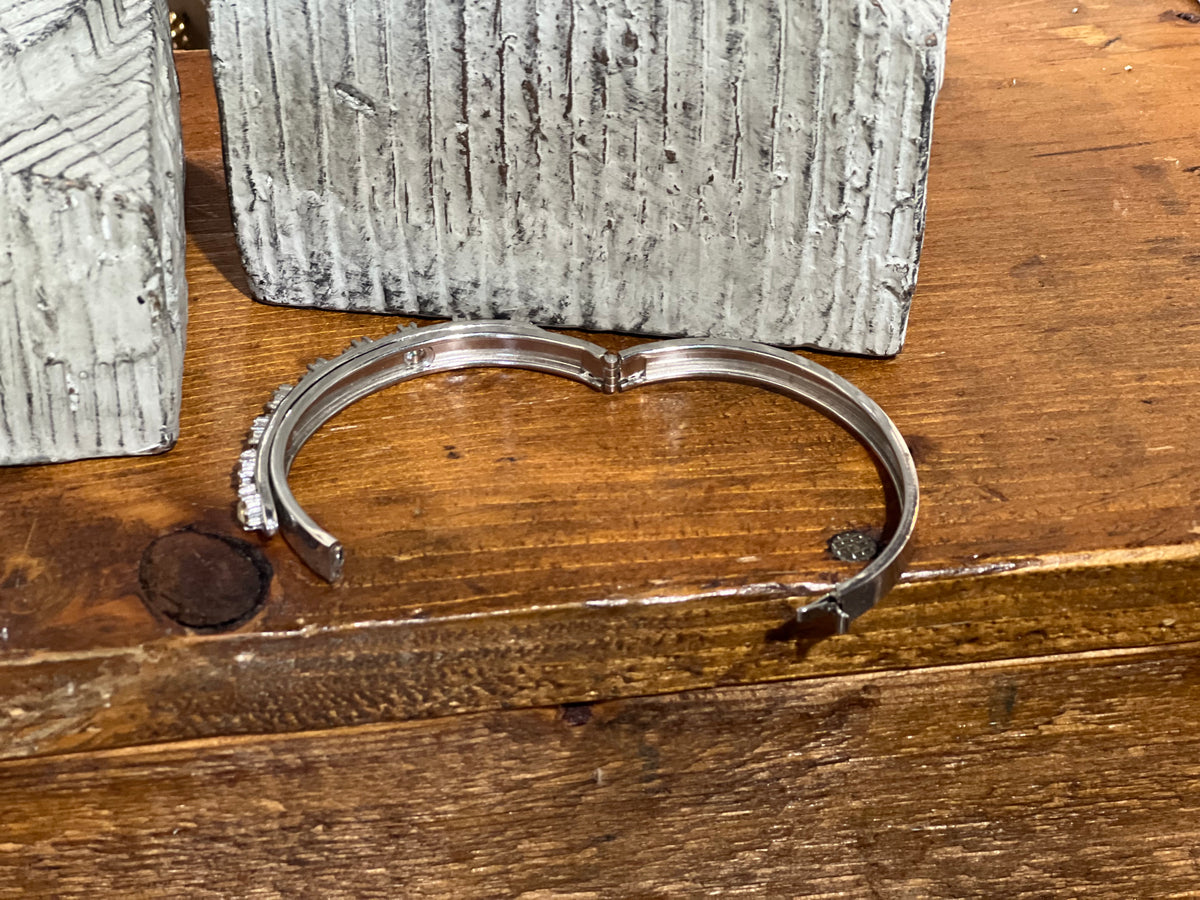 Classic Rhinestone Solitaire Hinged Bangle Bracelet