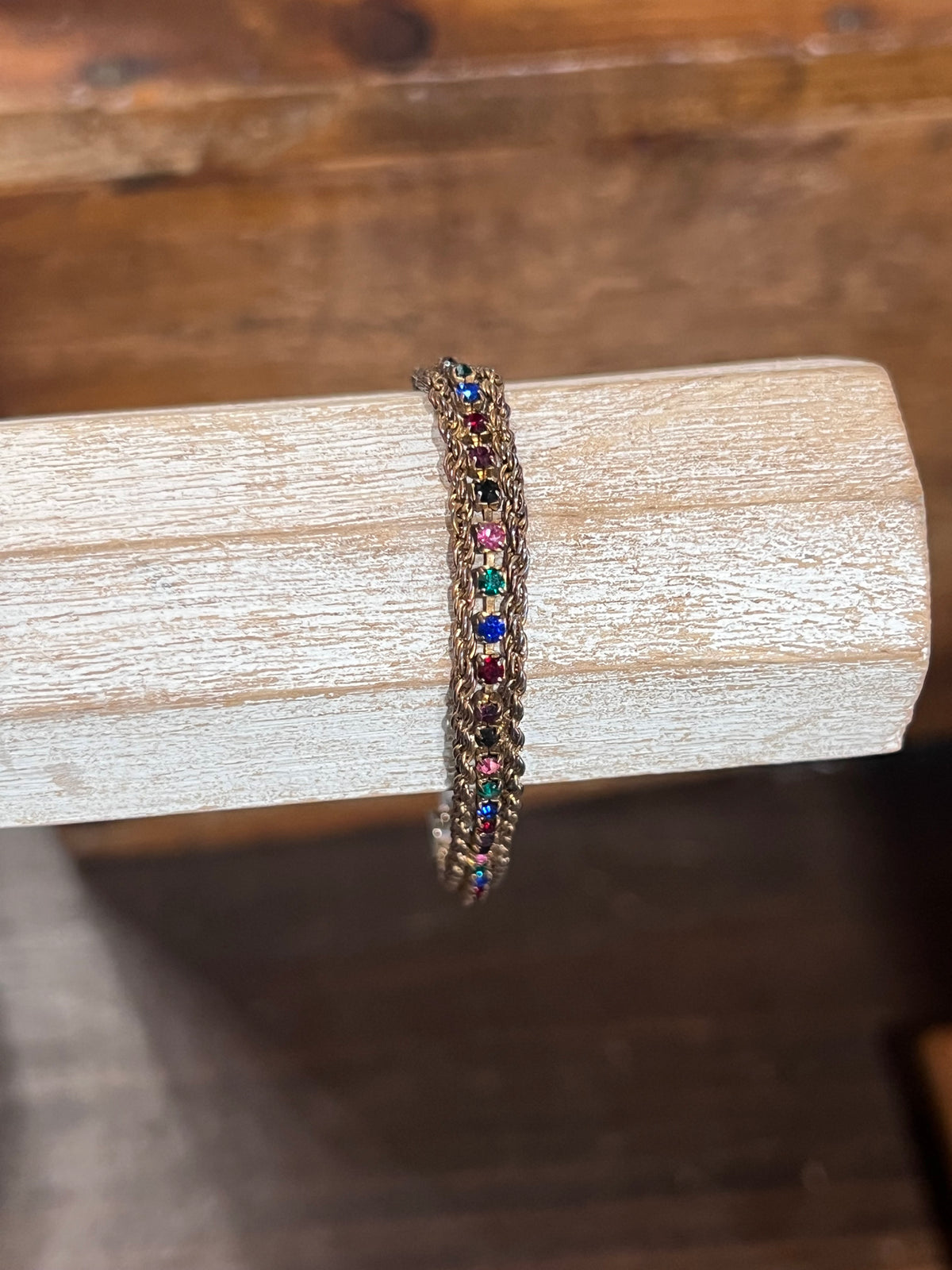 Vintage-Inspired Multi-Color Rhinestone Triple-Chain Bracelet