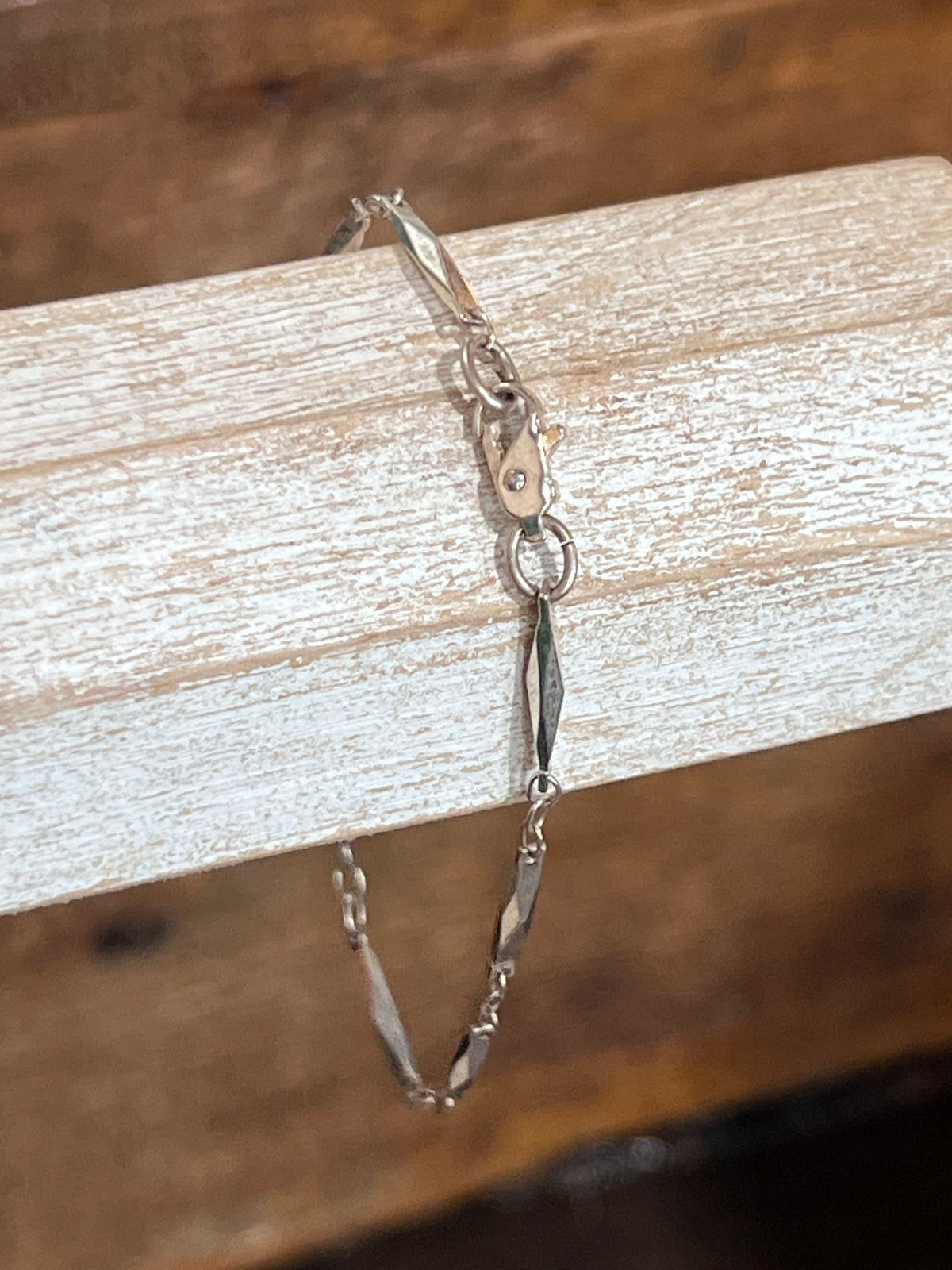 Petite Vintage Silver-Tone Twisted Diamond-Cut Bar Link Bracelet - XS 2" Diameter