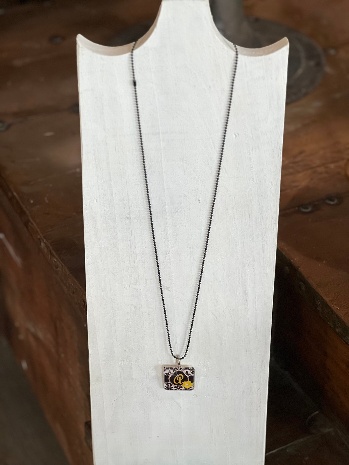 Vintage-Inspired Monogram "A" Damask Tile Pendant Necklace