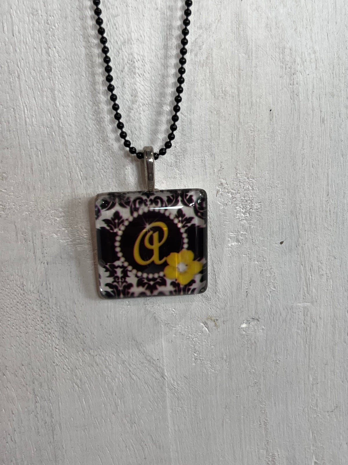 Vintage-Inspired Monogram "A" Damask Tile Pendant Necklace