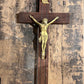 Vintage Brass &amp; Wood Wall Crucifix - 15" x 8" Catholic Corpus Cross