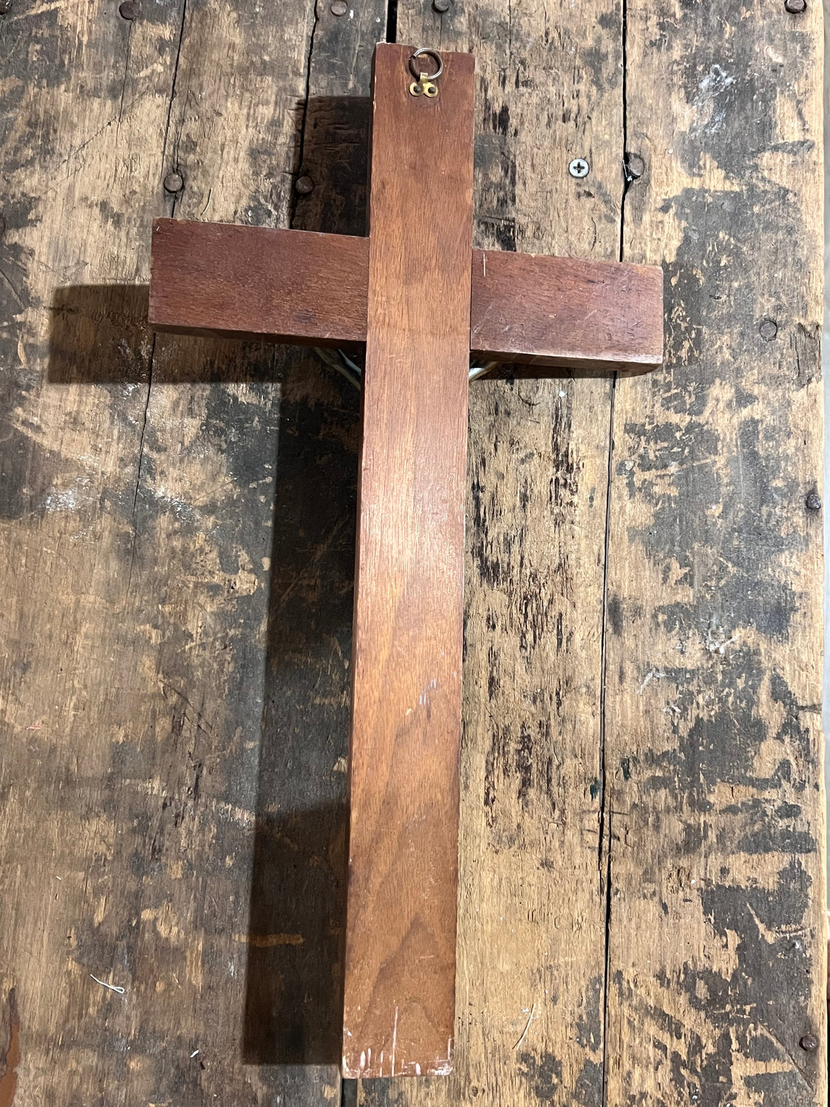 Vintage Brass &amp; Wood Wall Crucifix - 15" x 8" Catholic Corpus Cross
